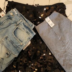 Lot of 3 Assorted *NWT Skirts Size Large - 1 Sequence / 1 Jean / 1 Plaid